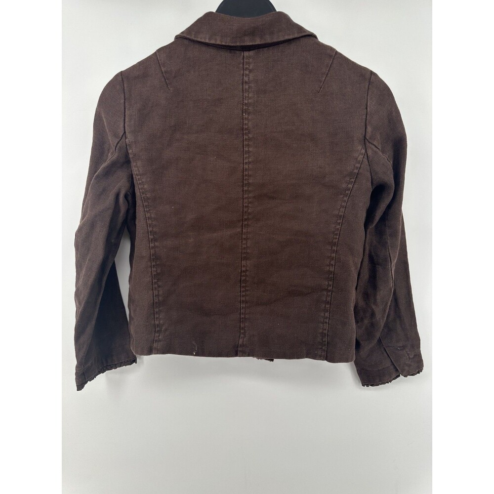 J.Crew Jacket Womens Brown Blazer Open Front Ruffled Trim Linen Crop - Picture 3 of 3
